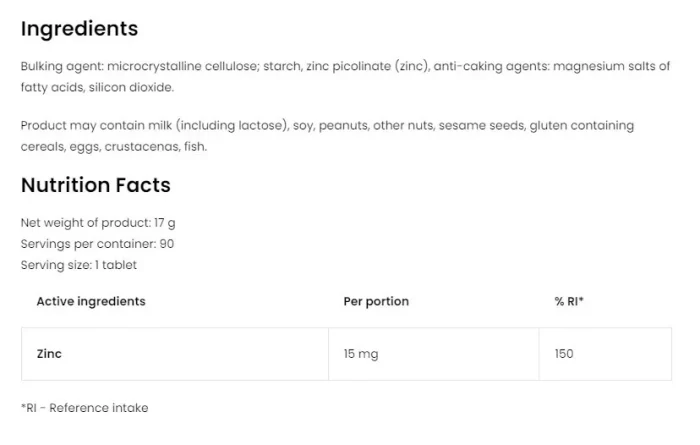 Ψευδάργυρος OstroVit Pharma Organic Zinc Picolinate 15 mg [90 Ταμπλέτες] - Image 2